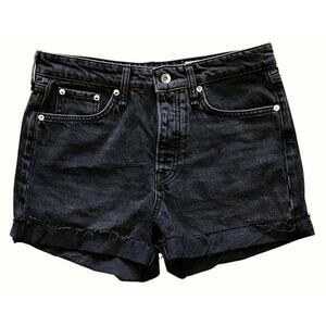 rag & bone Rosa Mid-Rise Frayed Highland Black Denim Shorts 28X4